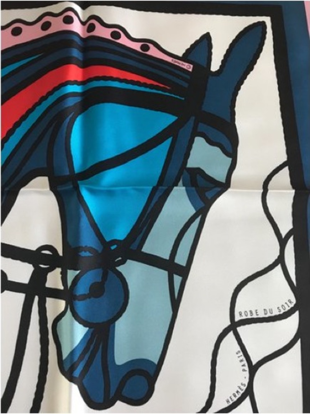 Hermes Blue Pink Red Stylized Horse Silk Scarf - Picture 6 of 11